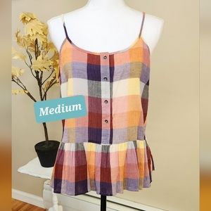 Woman's multi plaid sleeveless blouse size Medium